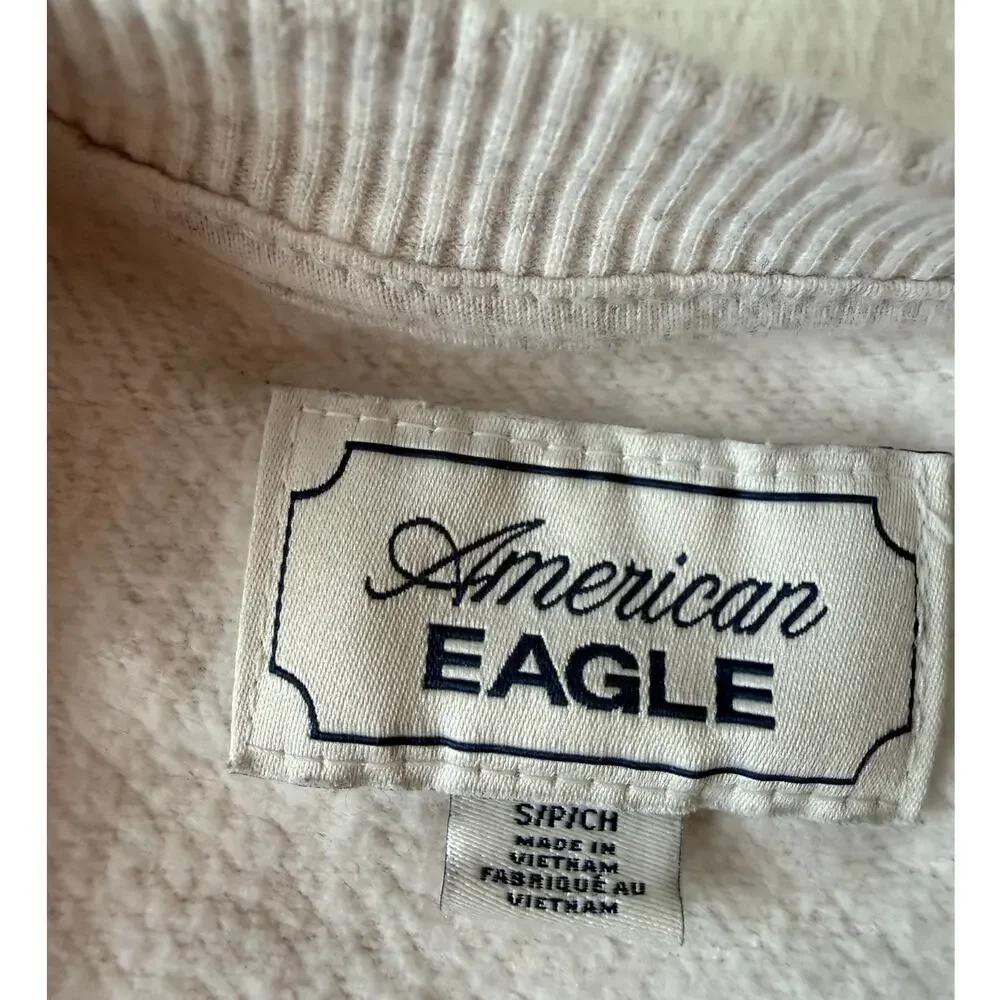 American Eagle Womens S Oversized Chenille Logo Sweatshirt Gray Red
